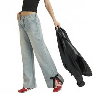 Pacsun Lena Low Rise Super Baggy Jeans Bow Light Indigo NWT Marita Size 25